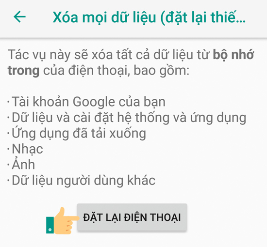 đặt lại điện thoại