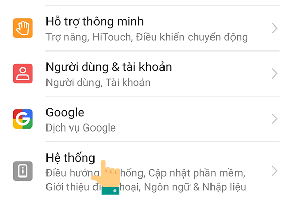 bấm vào hệ thống