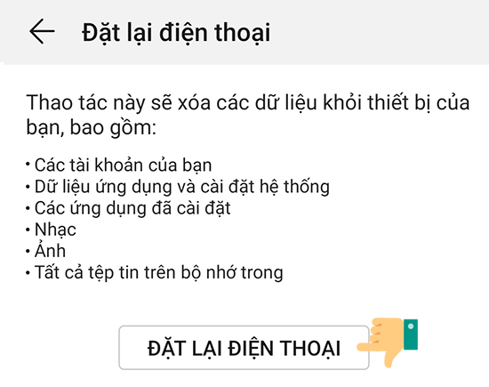 đặt lại điện thoại lần nữa