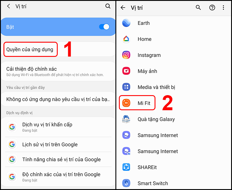 Chọn ứng dụng cần bật/tắt