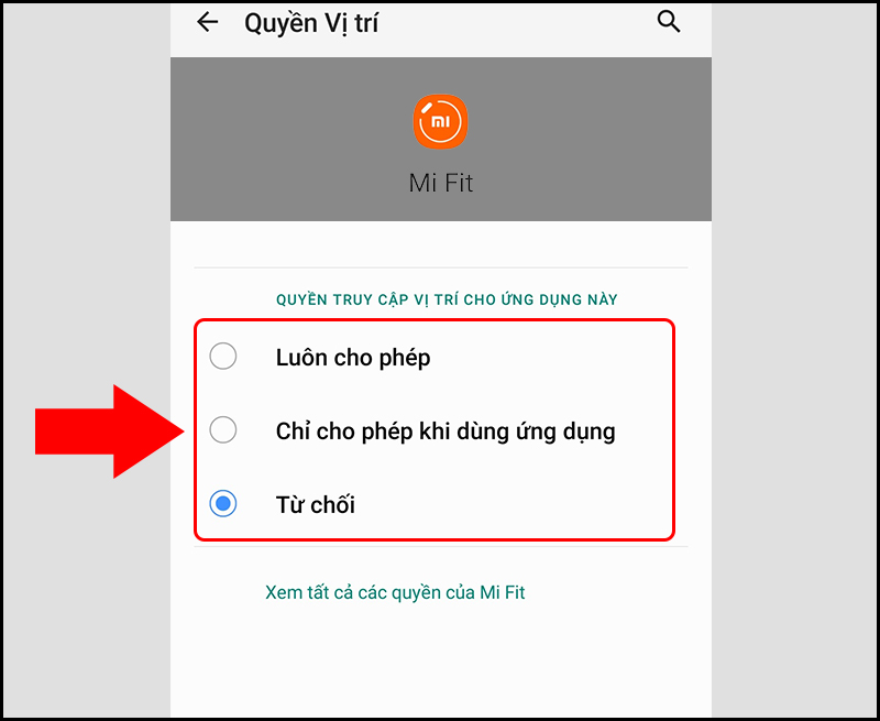 Bật/tắt quyền truy cập vị trí cho ứng dụng