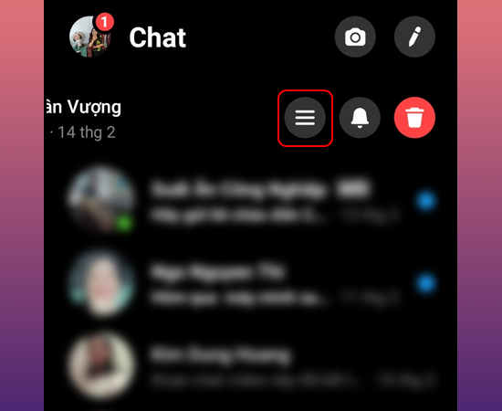 Chọn biểu tượng ba gạch ngang