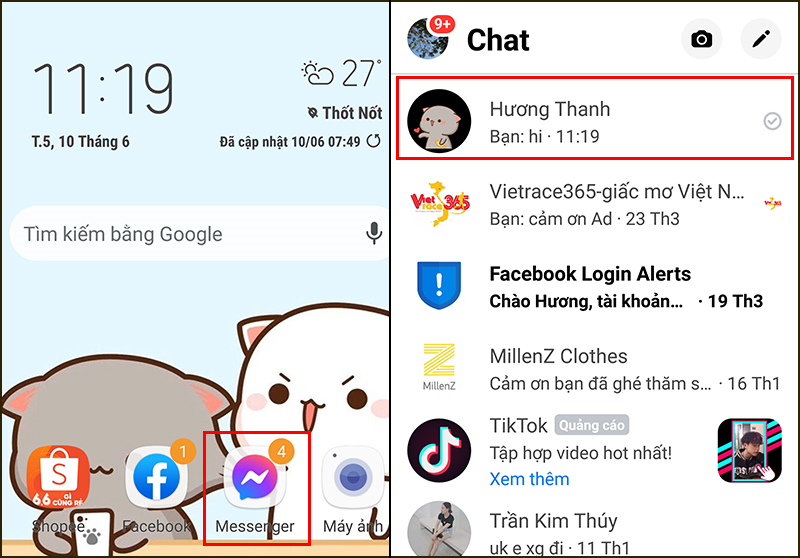 Nhấn giữ cuộc trò chuyện muốn mở bong bóng chat