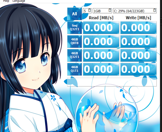 Giao diện bản CrystalDiskMark Shizuku Edition