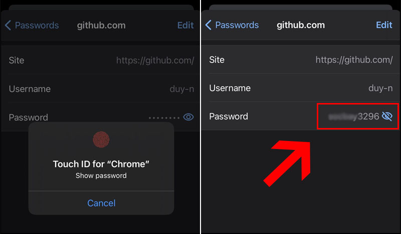 Cách xem mật khẩu đã lưu trên Google Chrome bằng điện thoại iPhone.