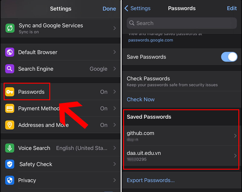 Cách xem mật khẩu đã lưu trên Google Chrome bằng điện thoại.