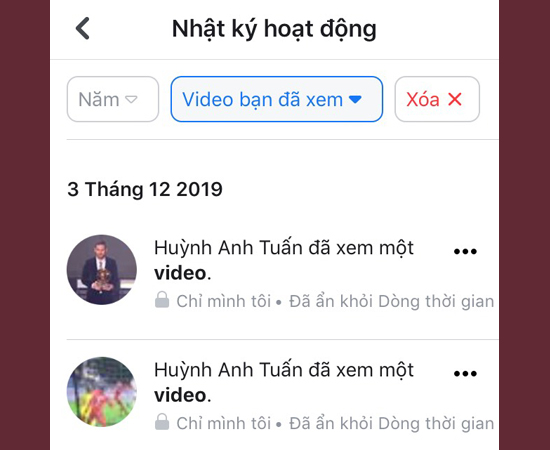 xem lại những video mà mình đã xem