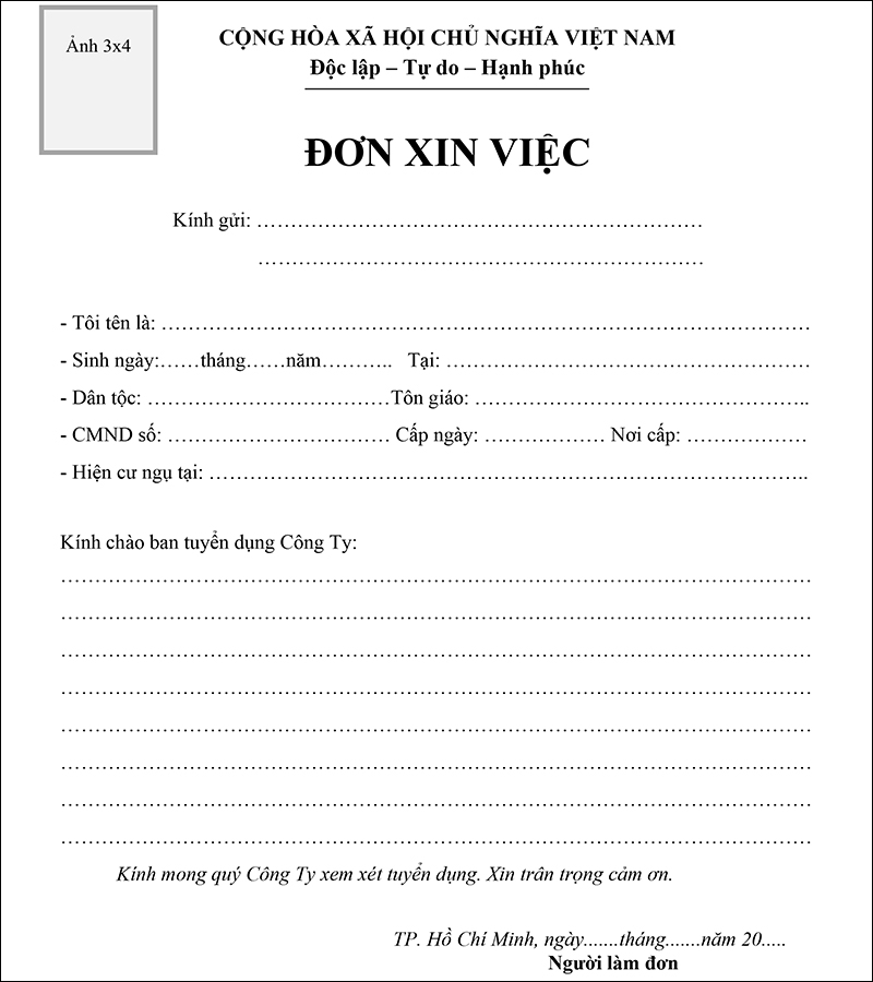 Mẫu đơn xin việc chuẩn