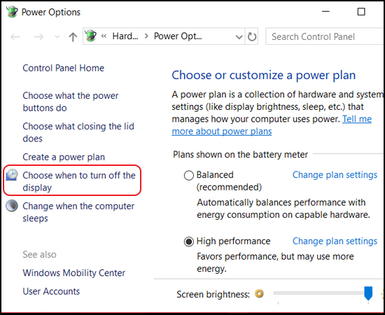 Choose when to turn off the display