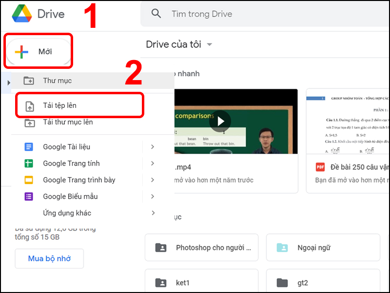 Vào Google Drive để Tải tệp lên