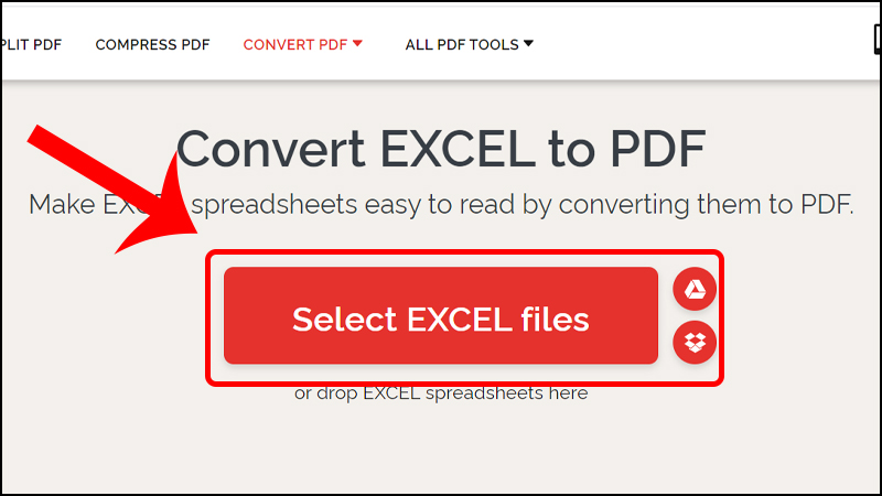 Nhấn vào Select EXCEL files để tải file chuyển đổi lên