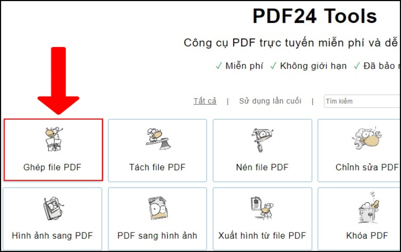 Truy cập vào trang chính của PDF24 Tools