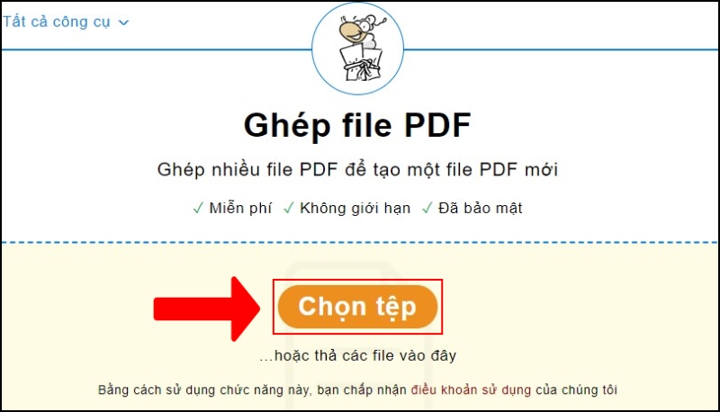 Chọn tệp muốn ghép để tải lên web