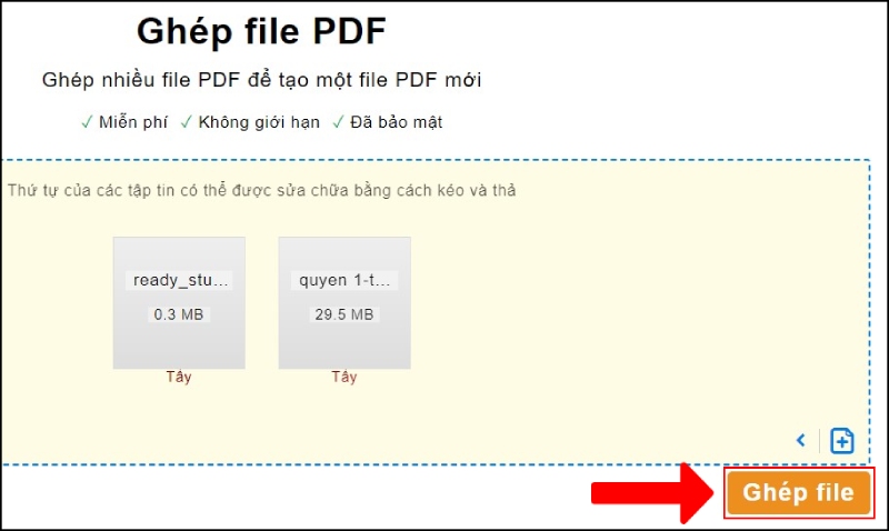 Kiểm tra lại file đã tải và chọn Ghép file