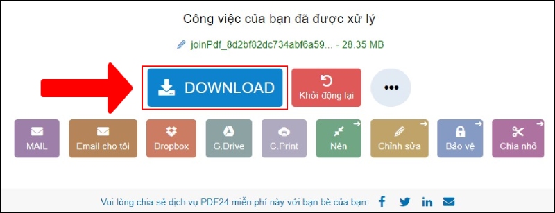 Chọn vào download để tải file đã ghép về máy