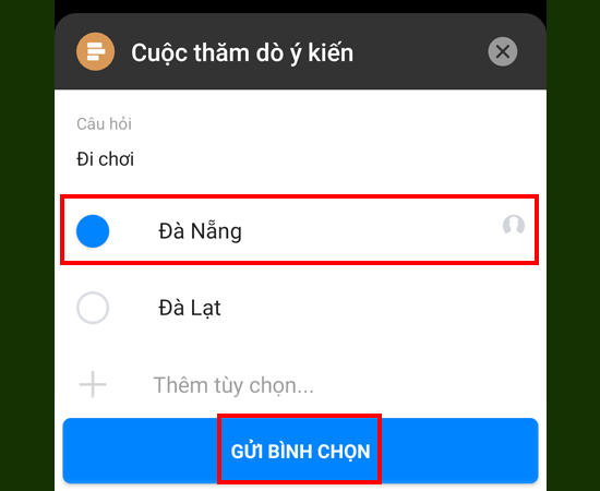 Tiếp theo, bạn đưa ra bình chọn và bấm GỬI BÌNH CHỌN đi.
