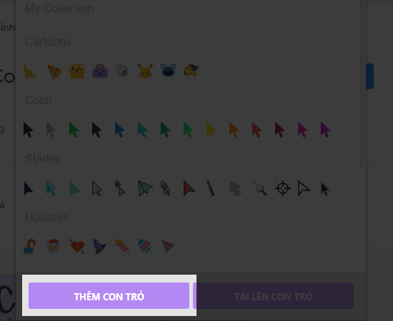 Bước 3: Ngoài ra, bạn có thể tải thêm những con trỏ khác của tiện ích Custom Cursor bằng cách chọn Thêm con trỏ.