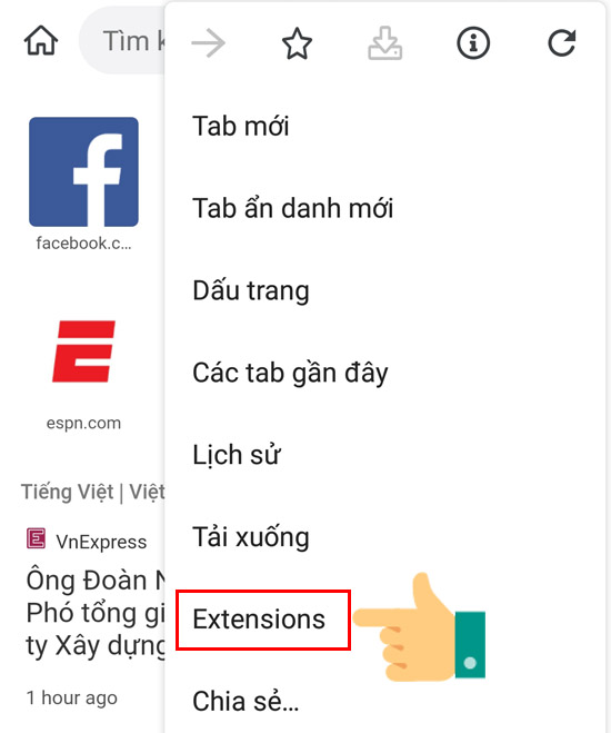Chọn Extension