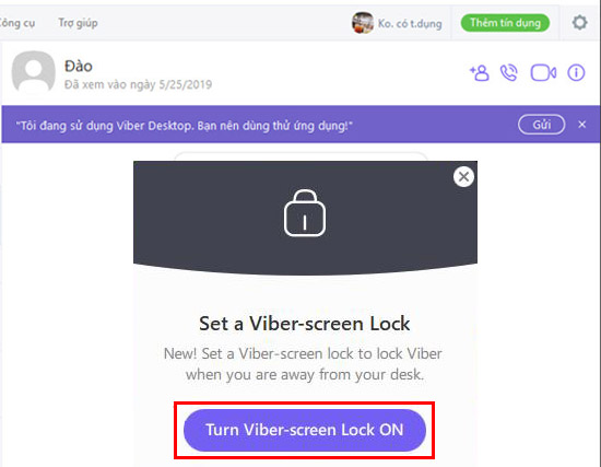 Turn Viber screen lock ON