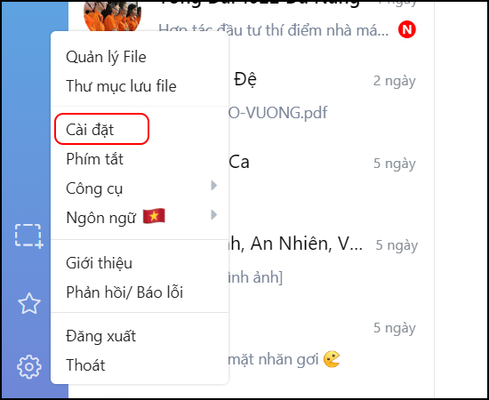 Bước 2: Tiếp theo bạn chọn Cài đặt.