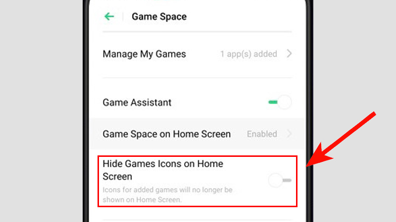 Bật thanh Hide Game Icons on Home Screen để xóa icon trò chơi trên màn hình chính