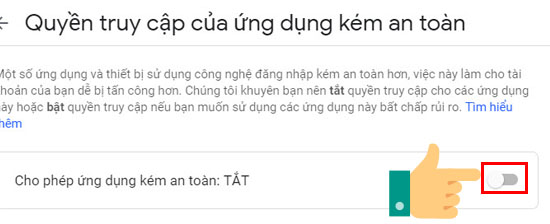 Cho phép ứng dụng kém an toàn