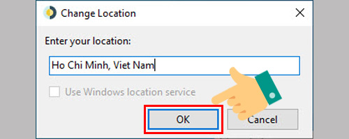 Nhập vị trí là Ho Chi Minh, Viet Nam