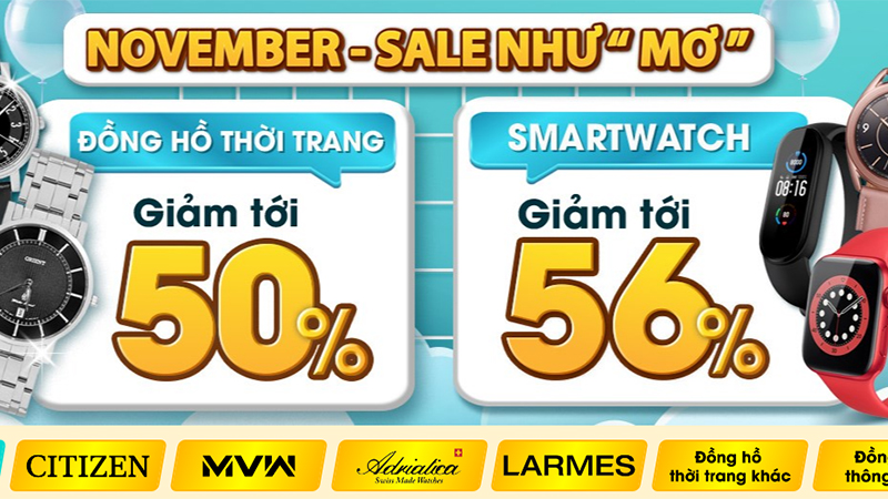 Các sản phẩm đồng hồ đang diễn ra chương trình khuyến mãi hết tháng 11/2021 tại Trung Tâm Bảo Hành