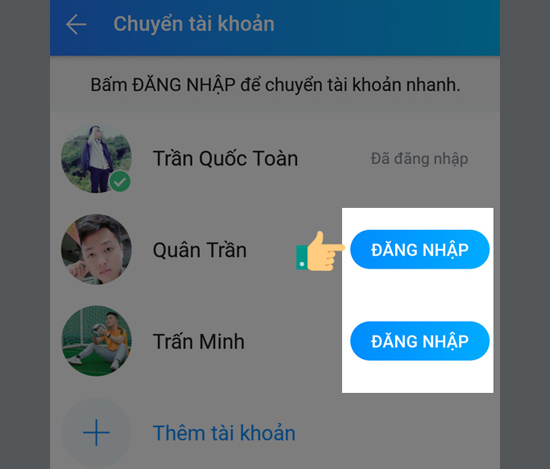 Sau khi đăng nhập thành công thì bạn chỉ cần nhấp vào ĐĂNG NHẬP để sử dụng tài khoản