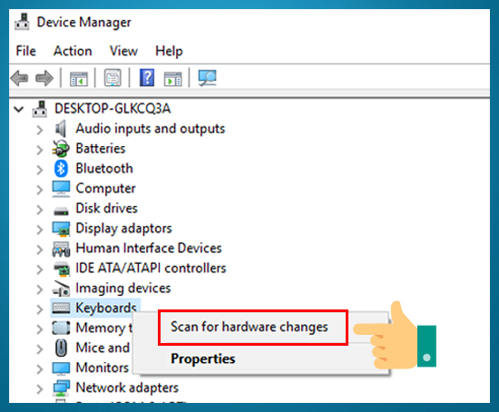 chọn Scan for Hardware Changes