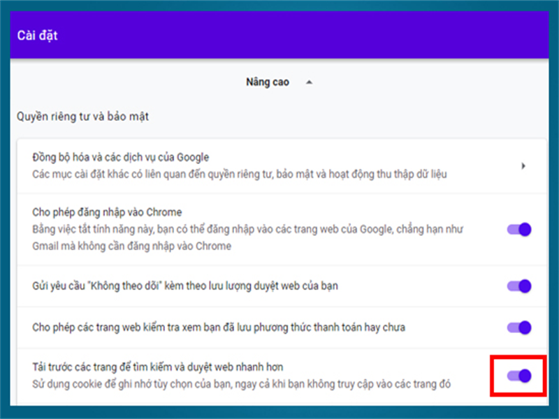 Kích hoạt tính năng Prefetch Resources