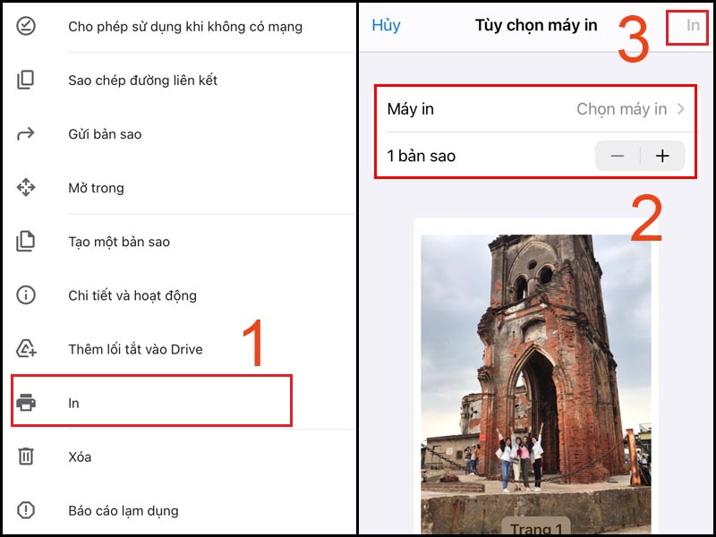 Chọn máy in, số lượng cần in