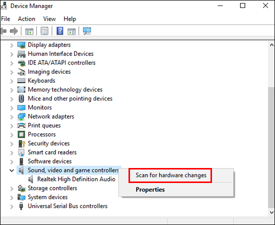 Chọn Scan for hardware changes để hệ thống cập nhật Driver mới cho bạn