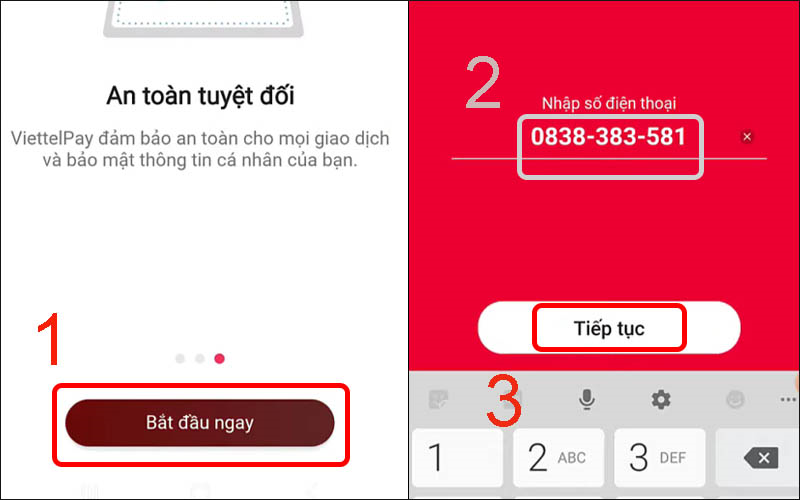 Nhấn vào Bắt đầu ngay, nhập số điện thoại rồi chọn Tiếp tục