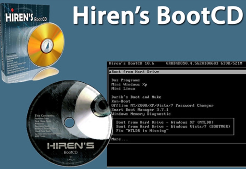 Hiren's Boot là ứng dụng tạo file iso Boot trên đĩa CD
