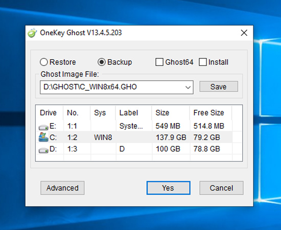 Giao diện phần mềm Onekey Ghost.