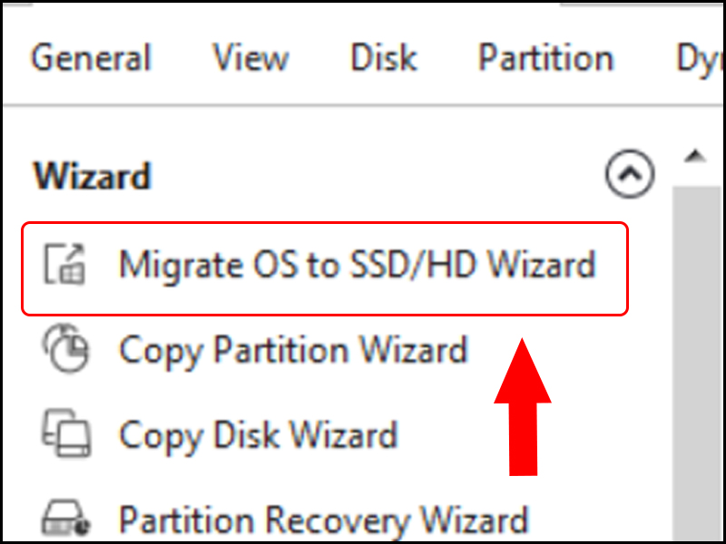 Tìm và chọn Migrate OS to SSD/HD