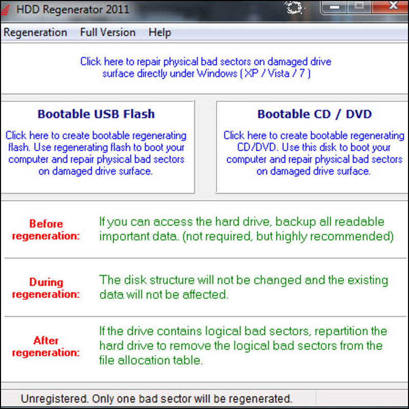 Giao diện phần mềm HDD Regenerator