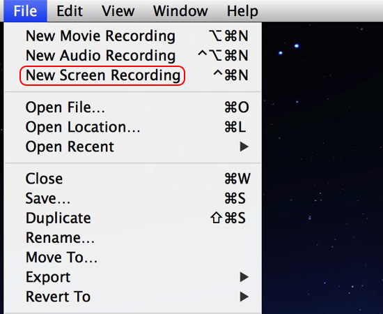 File -> New Screen Recording.