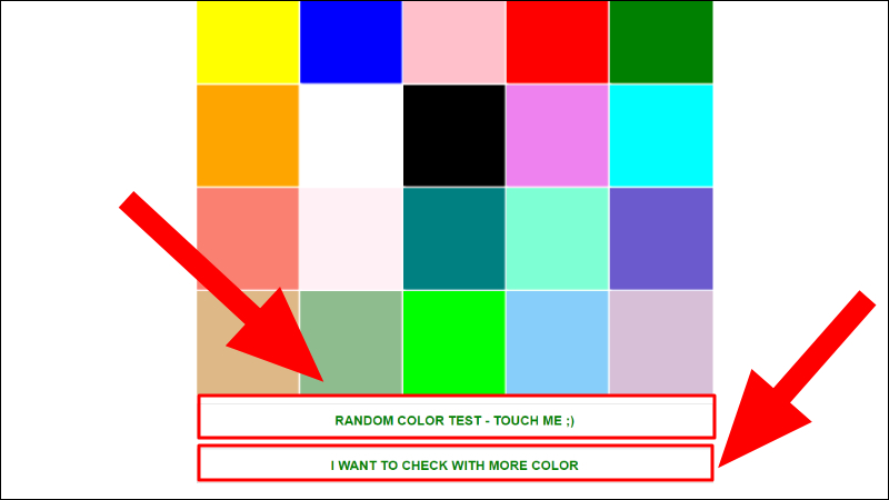 Nhấn chọn Random Color Test - Touch Me để kiểm tra màu ngẫu nhiên
