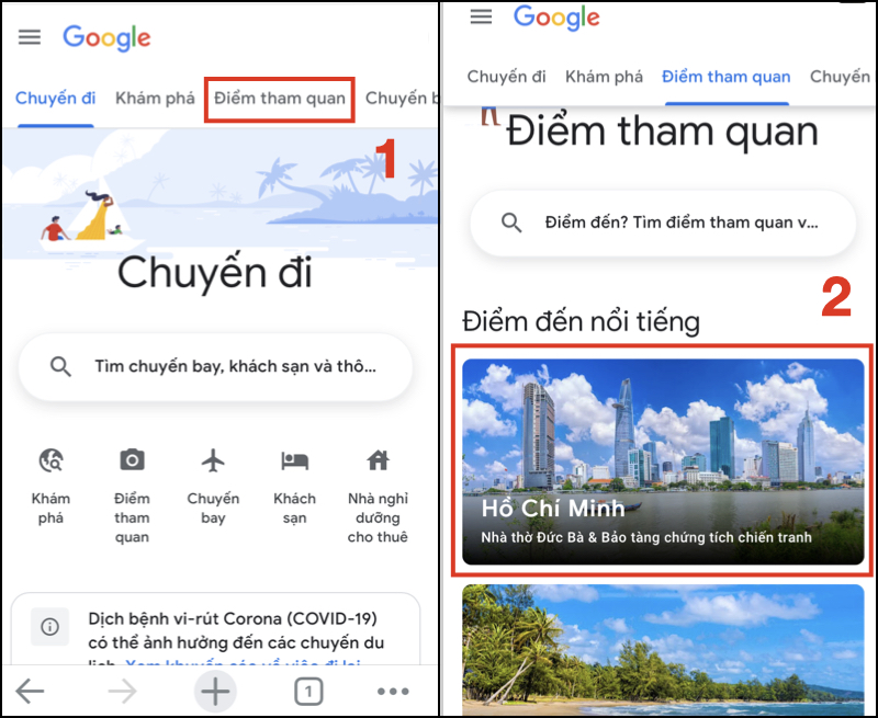 Lựa chọn địa điểm mà bạn muốn đến