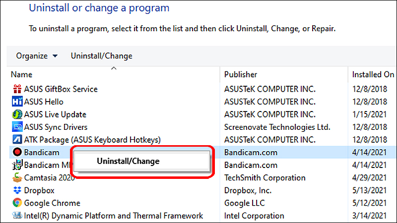 Chọn ứng dụng và nhấn Uninstall