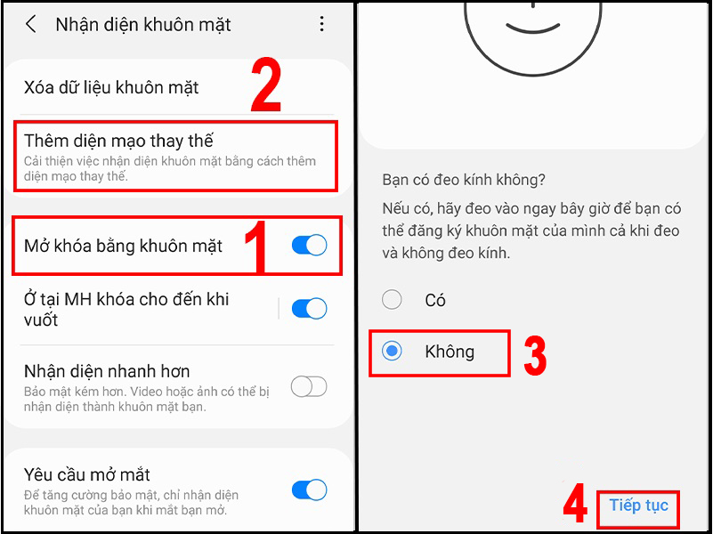 Thiết lập mở khoá bằng khuôn mặt