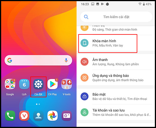Truy cập mục Cài đặt