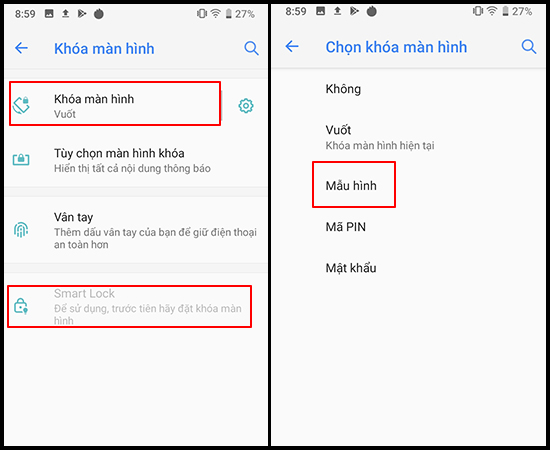 Cài đặt Khóa màn hình