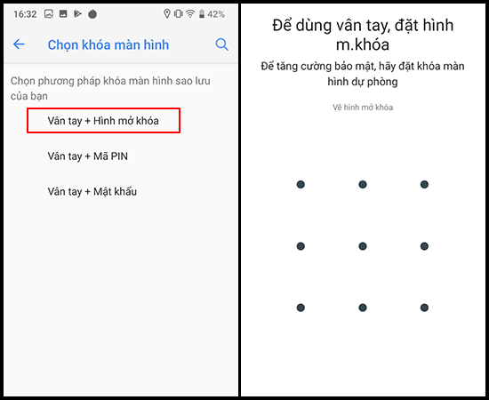 Chọn phương án khóa màn hình sao lưu