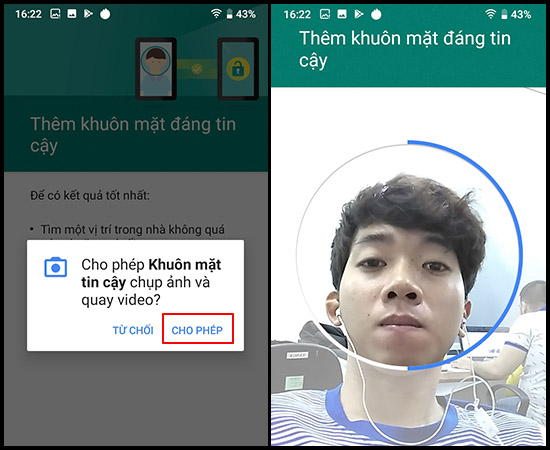 Cài đặt Khuôn mặt để bảo mật