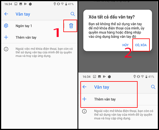 Xóa dấu vân tay