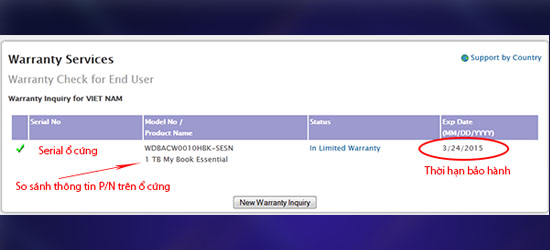 đọc thông số và kiểm tra thời hạn bảo hành