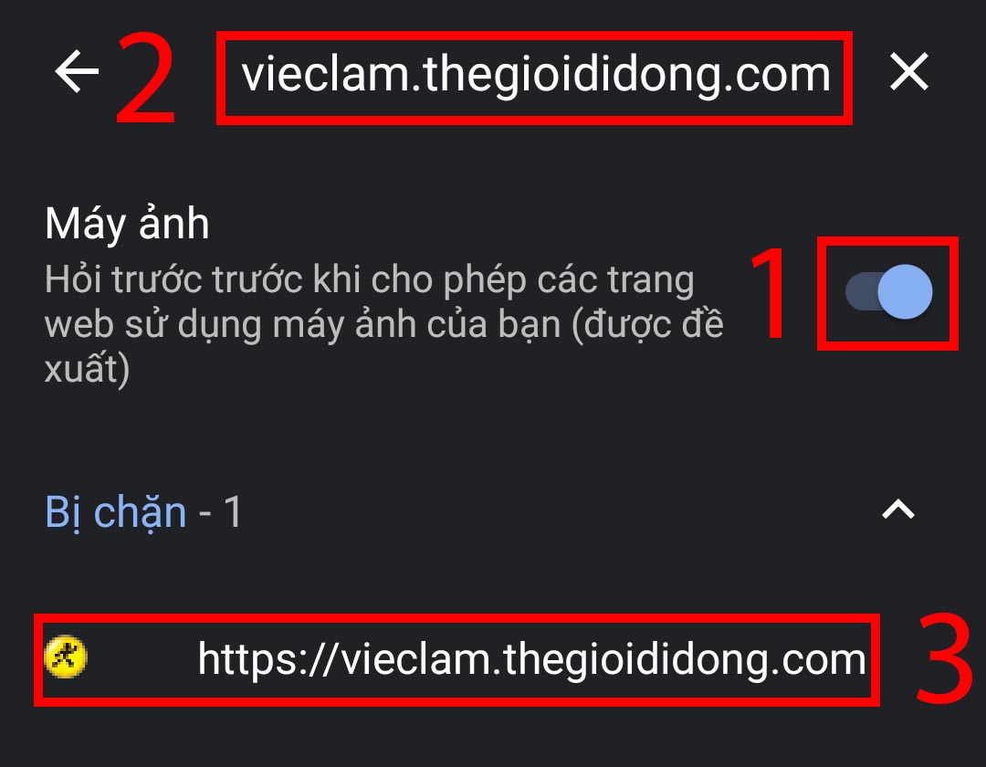 Bước 3: Ấn vào nút Công tắc (1) để bật tùy chọn Hỏi trước khi cho phép các trang web biết vị trí của bạn (nếu đã bật thì bạn không cần quan tâm).